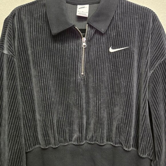 Nike Womens Black Ribbed Velour Cropped Pullover Quarter Zip Size M - Picture 4 of 9